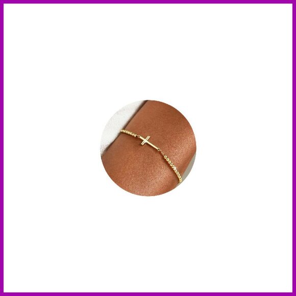 Sterling Silver Gold Plated Cross Bracelet Adjustable Religious Jewelry - Picture 1 of 8